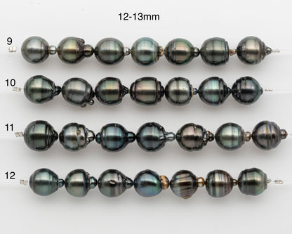 12-13mm and 13-14mm Tahitian Pearl Short Strand, Drop with High Luster and Natural Surface Variations, SKU # 2804TH