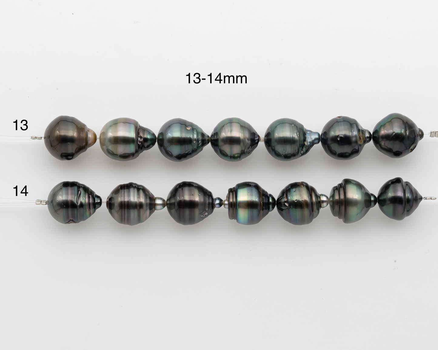 12-13mm and 13-14mm Tahitian Pearl Short Strand, Drop with High Luster and Natural Surface Variations, SKU # 2804TH
