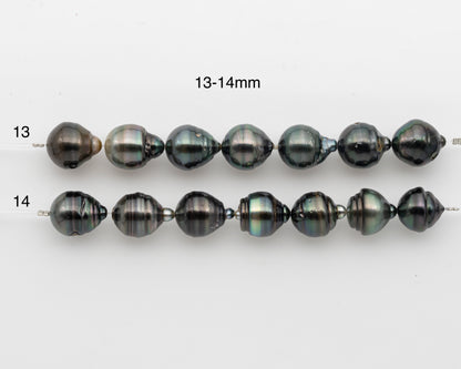12-13mm and 13-14mm Tahitian Pearl Short Strand, Drop with High Luster and Natural Surface Variations, SKU # 2804TH