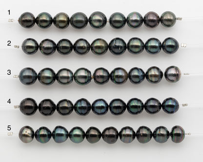 11-12mm Tahitian Pearl Short Strand, Near Round with High Luster and Natural Surface Variations, SKU # 2805TH
