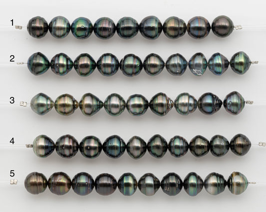 11-12mm Tahitian Pearl Short Strand, Drop with High Luster and Natural Surface Variations, SKU # 2806TH