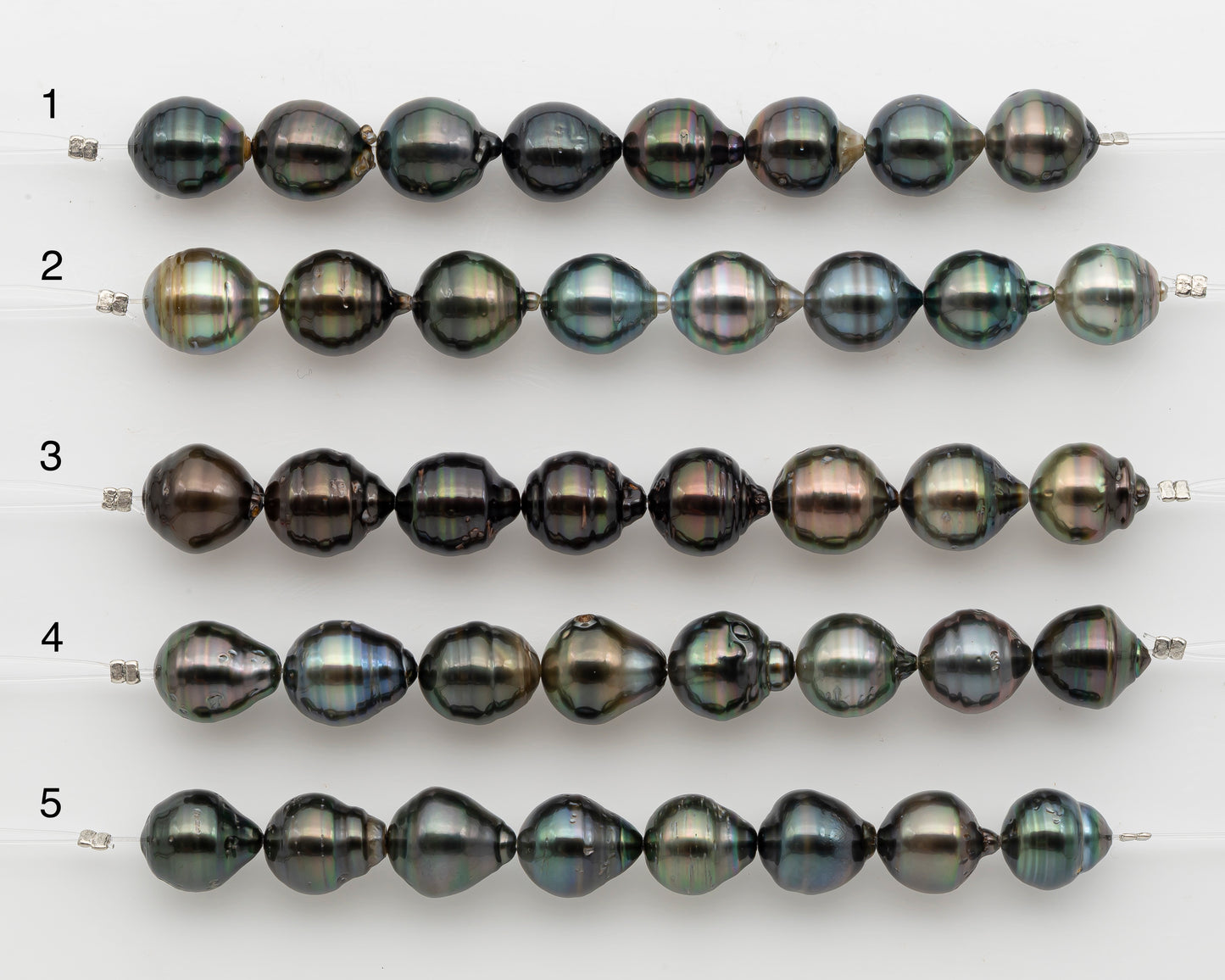 11-12mm Tahitian Pearl Short Strand, Drop with High Luster and Natural Surface Variations, SKU # 2807TH