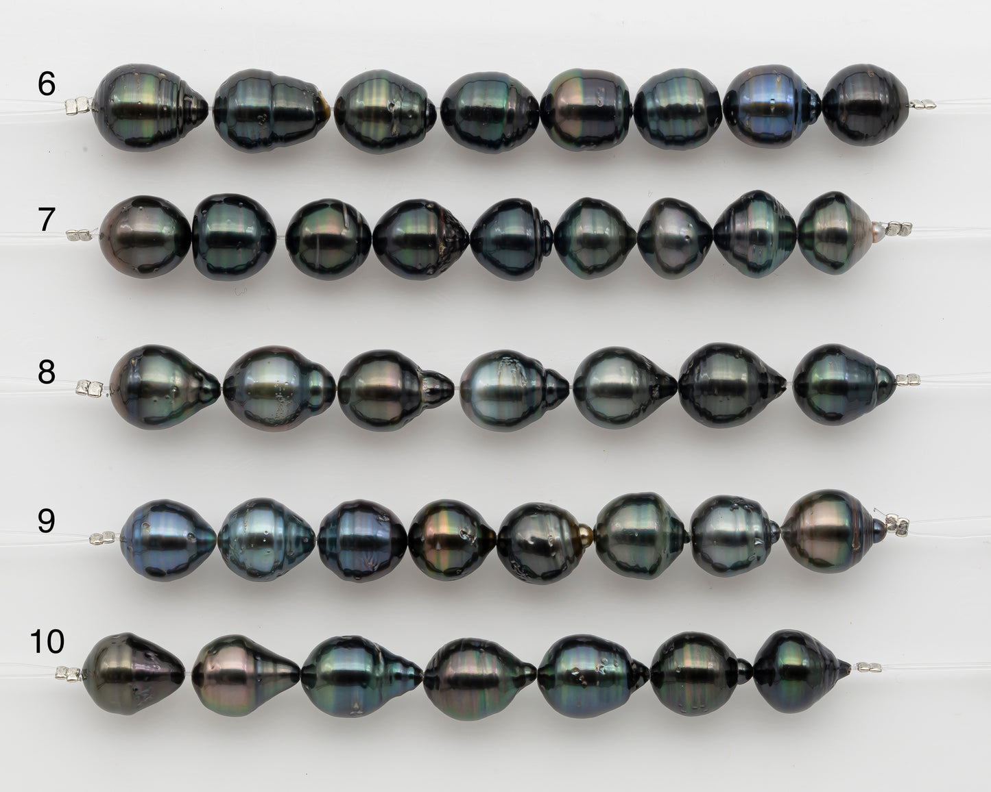11-12mm Tahitian Pearl Short Strand, Drop with High Luster and Natural Surface Variations, SKU # 2807TH