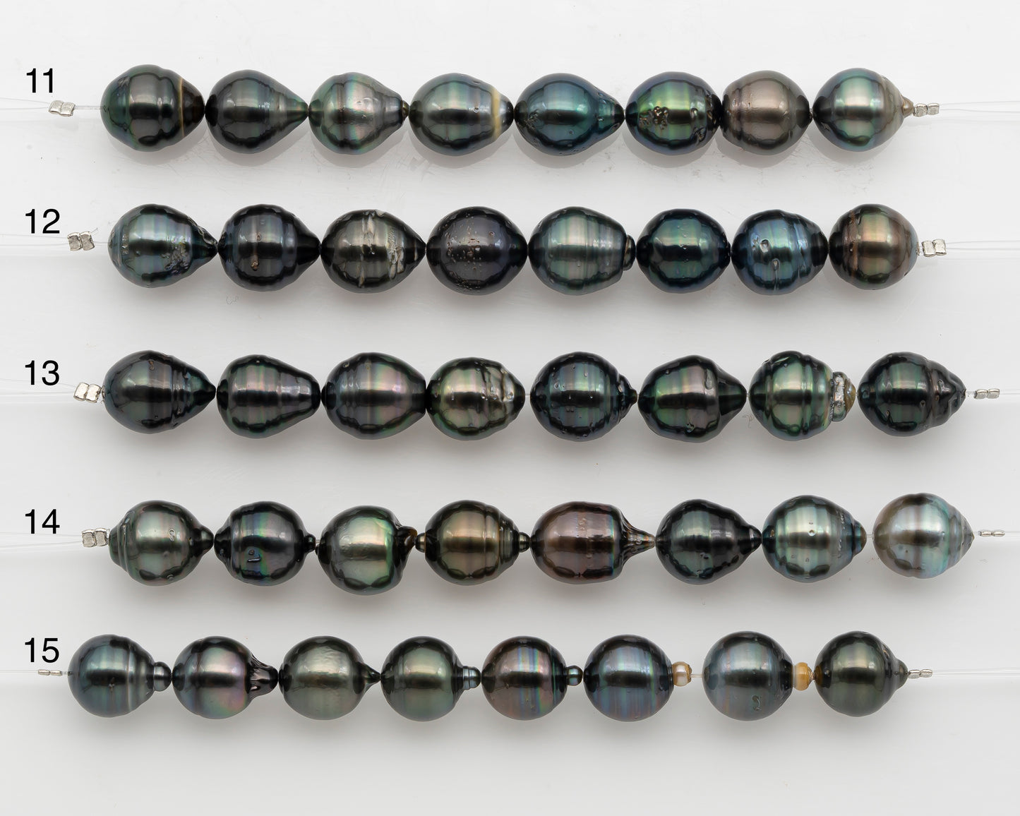 11-12mm Tahitian Pearl Short Strand, Drop with High Luster and Natural Surface Variations, SKU # 2807TH