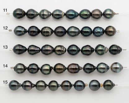 11-12mm Tahitian Pearl Short Strand, Drop with High Luster and Natural Surface Variations, SKU # 2807TH
