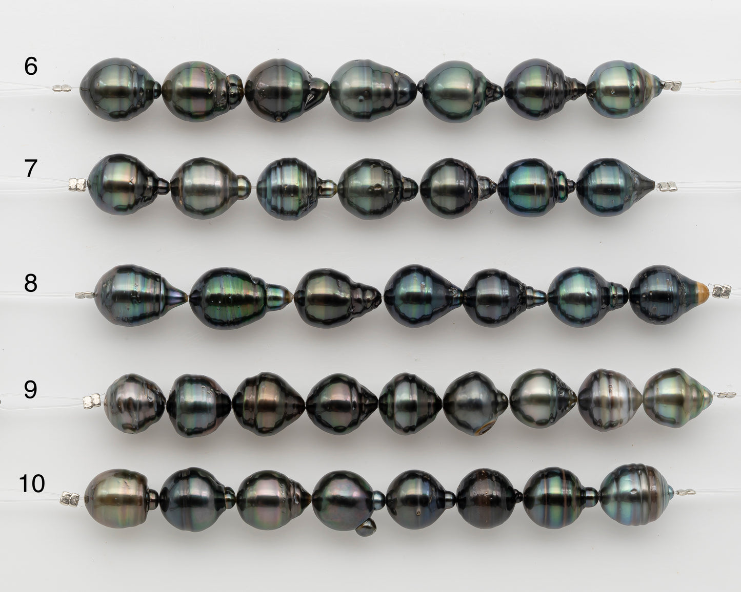 11-12mm Tahitian Pearl Short Strand, Drop with High Luster and Natural Surface Variations, SKU # 2808TH