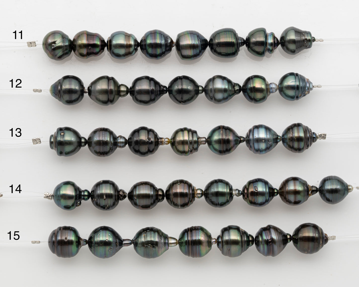 11-12mm Tahitian Pearl Short Strand, Drop with High Luster and Natural Surface Variations, SKU # 2808TH