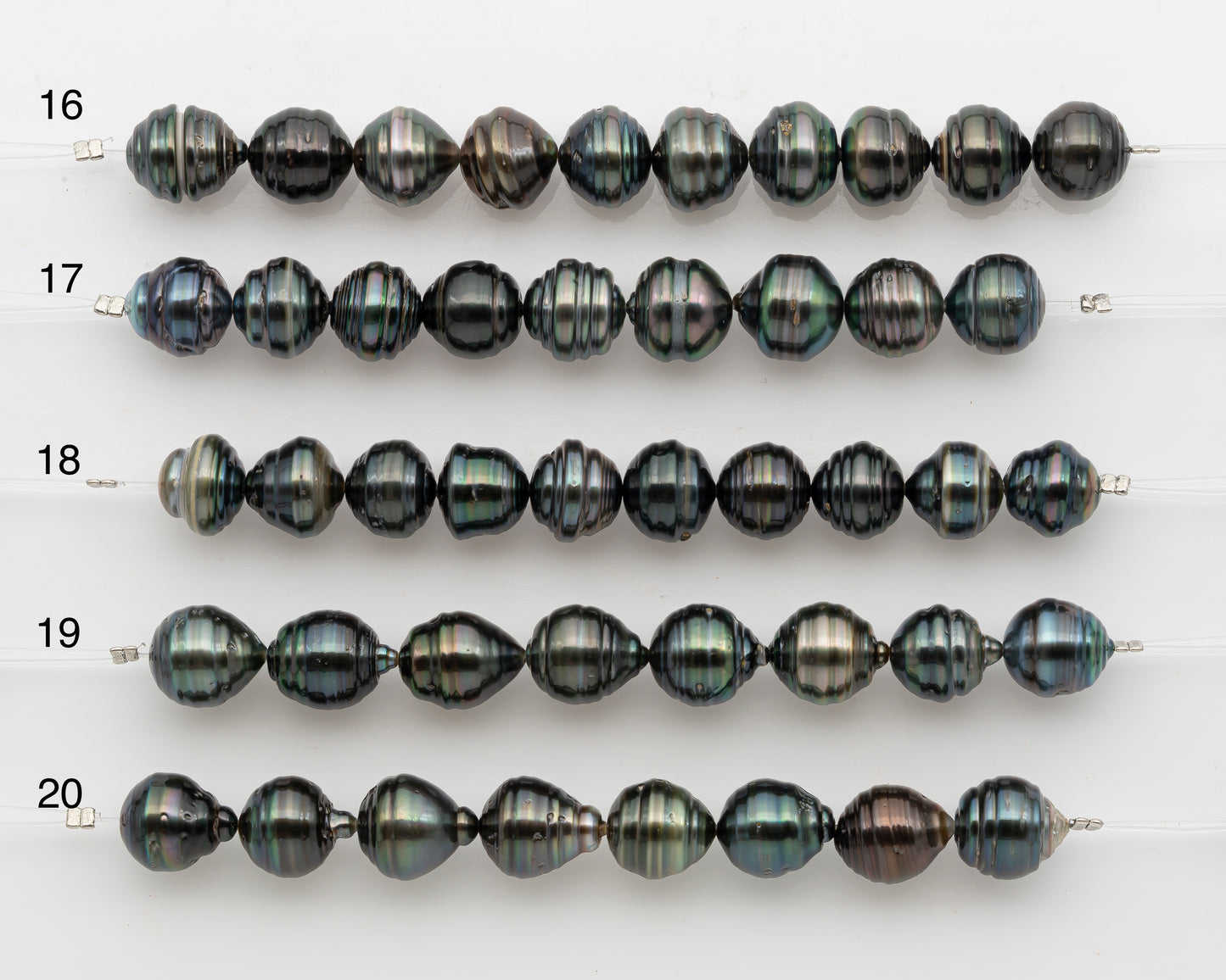 11-12mm Tahitian Pearl Short Strand, Drop with High Luster and Natural Surface Variations, SKU # 2808TH