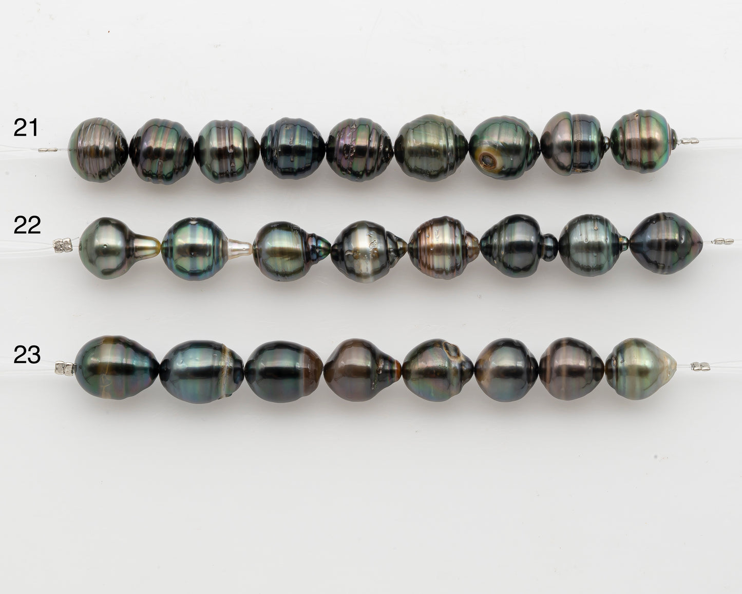 11-12mm Tahitian Pearl Short Strand, Drop with High Luster and Natural Surface Variations, SKU # 2808TH