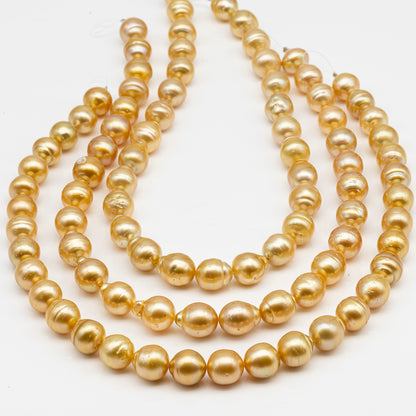 12-13mm Golden South Sea Pearl Near Round, Natural Color Pearls for Jewelry Making, Full Strand, SKU # 2809GS