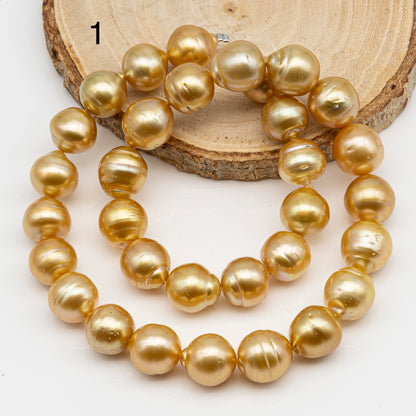 12-13mm Golden South Sea Pearl Near Round, Natural Color Pearls for Jewelry Making, Full Strand, SKU # 2809GS