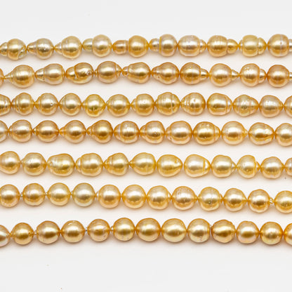 11-12mm Golden South Sea Pearl Near Round, Natural Color Pearls for Jewelry Making, Full Strand, SKU # 2810GS