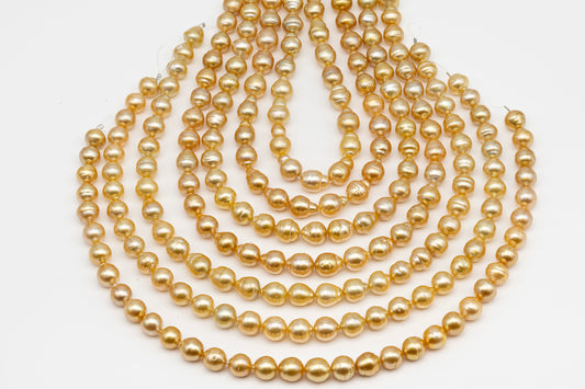 11-12mm Golden South Sea Pearl Near Round, Natural Color Pearls for Jewelry Making, Full Strand, SKU # 2810GS