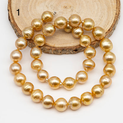 11-12mm Golden South Sea Pearl Near Round, Natural Color Pearls for Jewelry Making, Full Strand, SKU # 2810GS