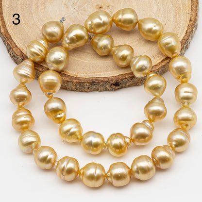 11-12mm Golden South Sea Pearl Near Round, Natural Color Pearls for Jewelry Making, Full Strand, SKU # 2810GS