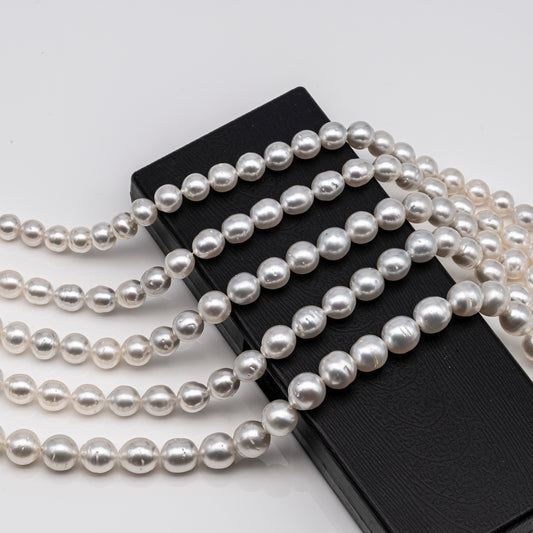 9-12mm White South Sea Pearl Near Round, Natural Color Pearls for Jewelry Making, Full Strand, SKU # 2811SS