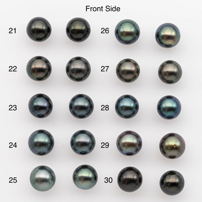9-10mm Tahitian Pearl Pairs, Matched Round Loose Pearls for Making Studs, High Luster for Jewelry Making Supplies, SKU # 2839TH
