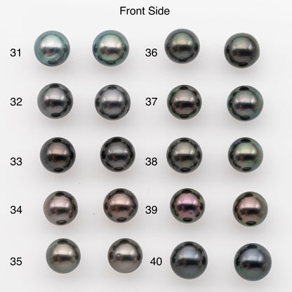 9-10mm Tahitian Pearl Pairs, Matched Round Loose Pearls for Making Studs, High Luster for Jewelry Making Supplies, SKU # 2839TH