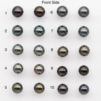 9-10mm Tahitian Pearl Pairs, Matched Round Loose Pearls for Making Studs, High Luster for Jewelry Making Supplies, SKU # 2845TH
