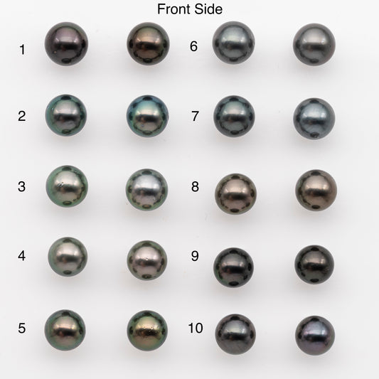 9-10mm Tahitian Pearl Pairs, Matched Round Loose Pearls for Making Studs, High Luster for Jewelry Making Supplies, SKU # 2845TH