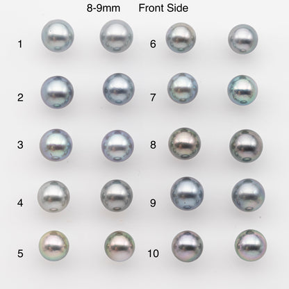 8-9mm or 9-10mm Tahitian Pearl Pairs, Matched Round Loose Pearls for Making Studs, High Luster for Jewelry Making Supplies, SKU # 2842TH