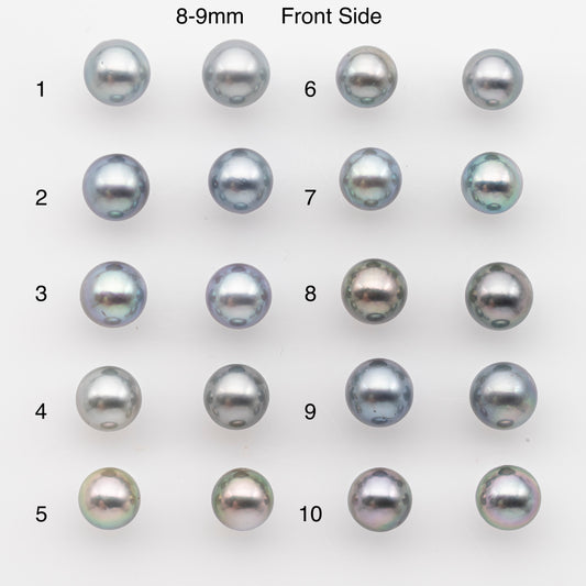 8-9mm or 9-10mm Tahitian Pearl Pairs, Matched Round Loose Pearls for Making Studs, High Luster for Jewelry Making Supplies, SKU # 2842TH