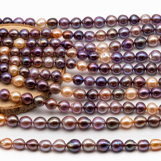 9-11mm Edison Pearl in Full Strand, Freshwater Pearl in Natural Colors with High Luster, Pre-Strung for Jewelry Making, SKU # 2849ED