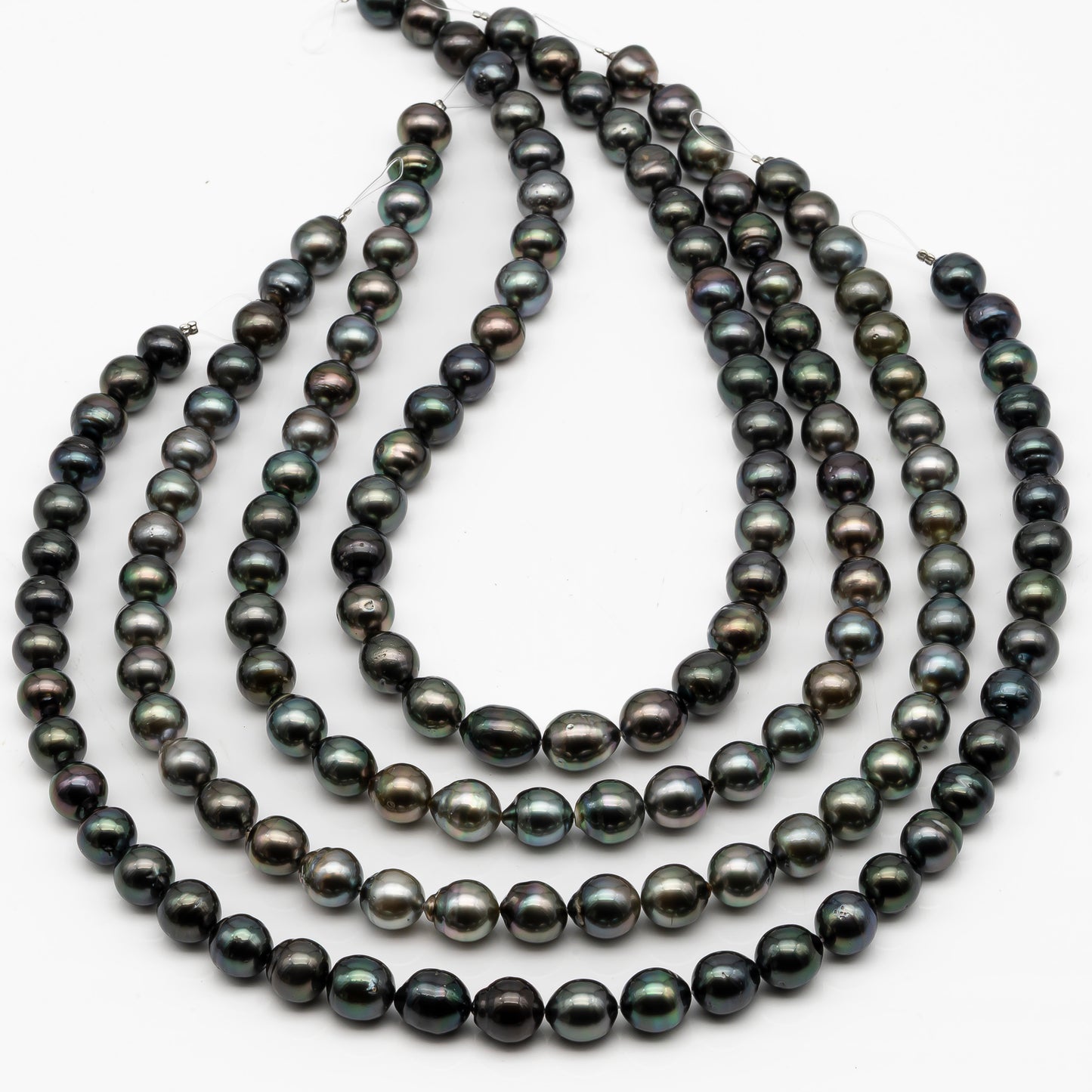 10-11mm Tahitian Pearl in Full Strand, Natural Colors with High Luster, Temporarily Strung Black Pearls for Jewelry Making, SKU # 2860TH