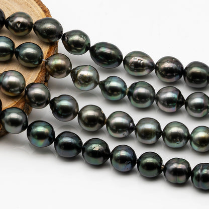 10-11mm Tahitian Pearl in Full Strand, Natural Colors with High Luster, Temporarily Strung Black Pearls for Jewelry Making, SKU # 2860TH