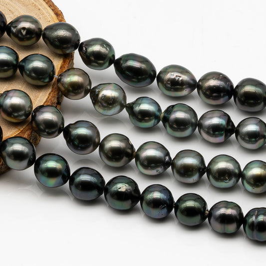 10-11mm Tahitian Pearl in Full Strand, Natural Colors with High Luster, Temporarily Strung Black Pearls for Jewelry Making, SKU # 2860TH