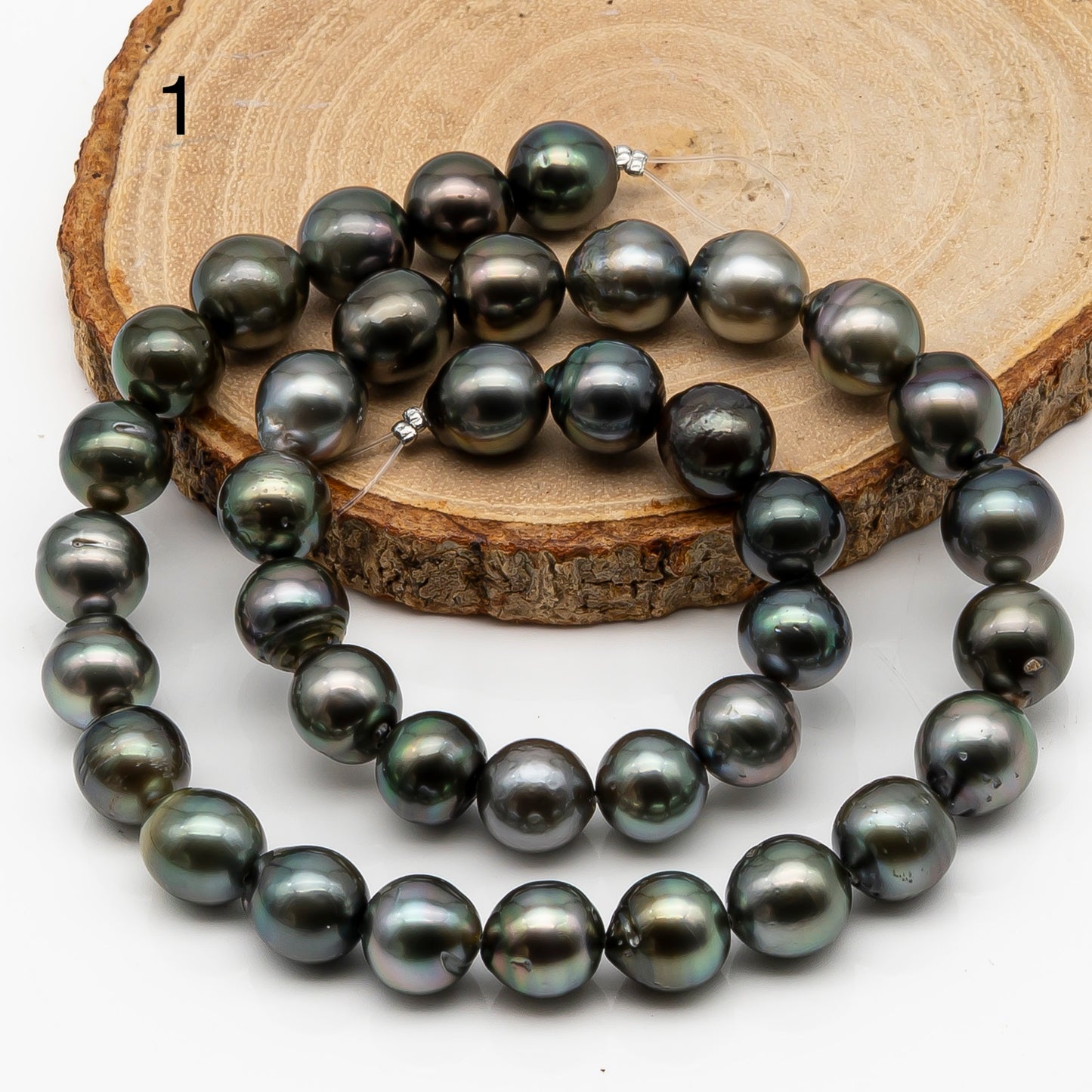 10-11mm Tahitian Pearl in Full Strand, Natural Colors with High Luster, Temporarily Strung Black Pearls for Jewelry Making, SKU # 2860TH