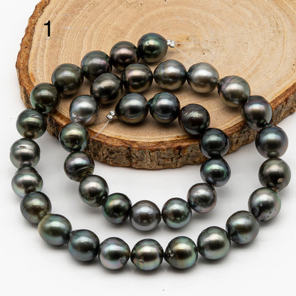 10-11mm Tahitian Pearl in Full Strand, Natural Colors with High Luster, Temporarily Strung Black Pearls for Jewelry Making, SKU # 2860TH