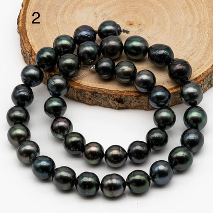 10-11mm Tahitian Pearl in Full Strand, Natural Colors with High Luster, Temporarily Strung Black Pearls for Jewelry Making, SKU # 2860TH