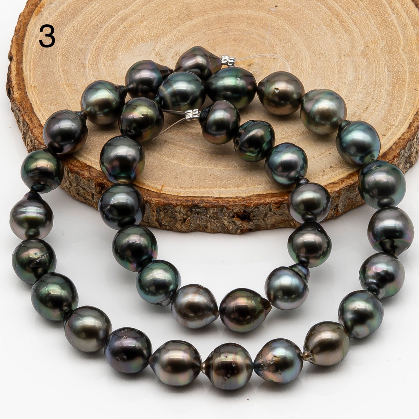 10-11mm Tahitian Pearl in Full Strand, Natural Colors with High Luster, Temporarily Strung Black Pearls for Jewelry Making, SKU # 2860TH