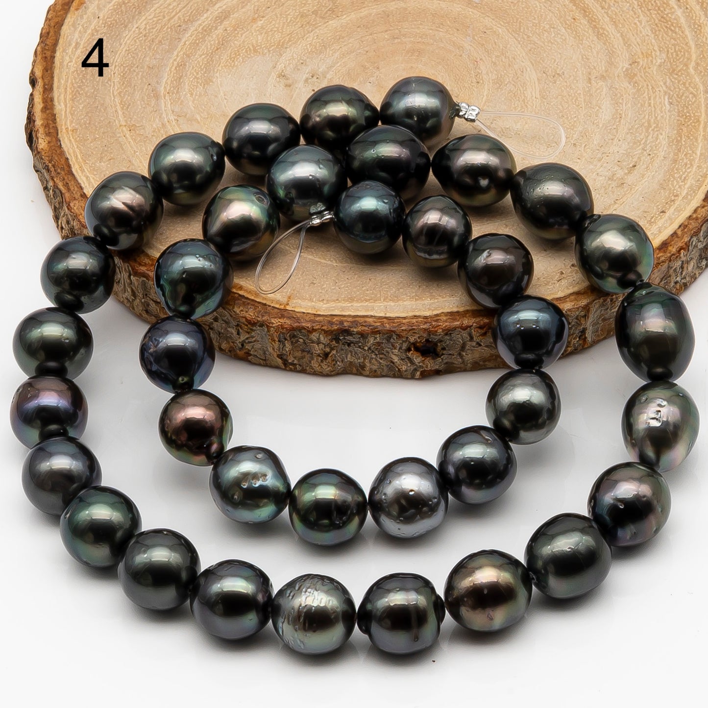10-11mm Tahitian Pearl in Full Strand, Natural Colors with High Luster, Temporarily Strung Black Pearls for Jewelry Making, SKU # 2860TH