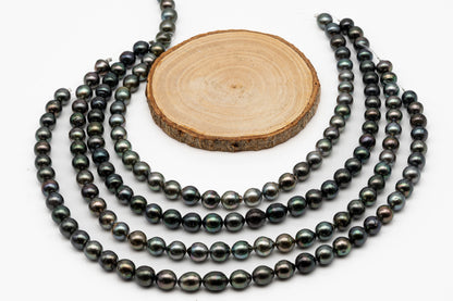10-11mm Tahitian Pearl in Full Strand, Natural Colors with High Luster, Temporarily Strung Black Pearls for Jewelry Making, SKU # 2860TH