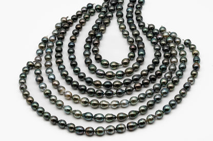 10-11mm Tahitian Pearl in Full Strand, Natural Colors with High Luster, Temporarily Strung Black Pearls for Jewelry Making, SKU # 2861TH