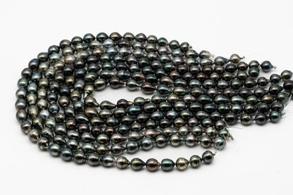 10-11mm Tahitian Pearl in Full Strand, Natural Colors with High Luster, Temporarily Strung Black Pearls for Jewelry Making, SKU # 2861TH