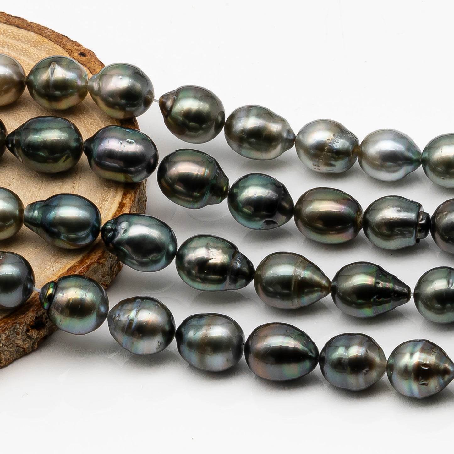 10-11mm Tahitian Pearl in Full Strand, Natural Colors with High Luster, Temporarily Strung Black Pearls for Jewelry Making, SKU # 2861TH