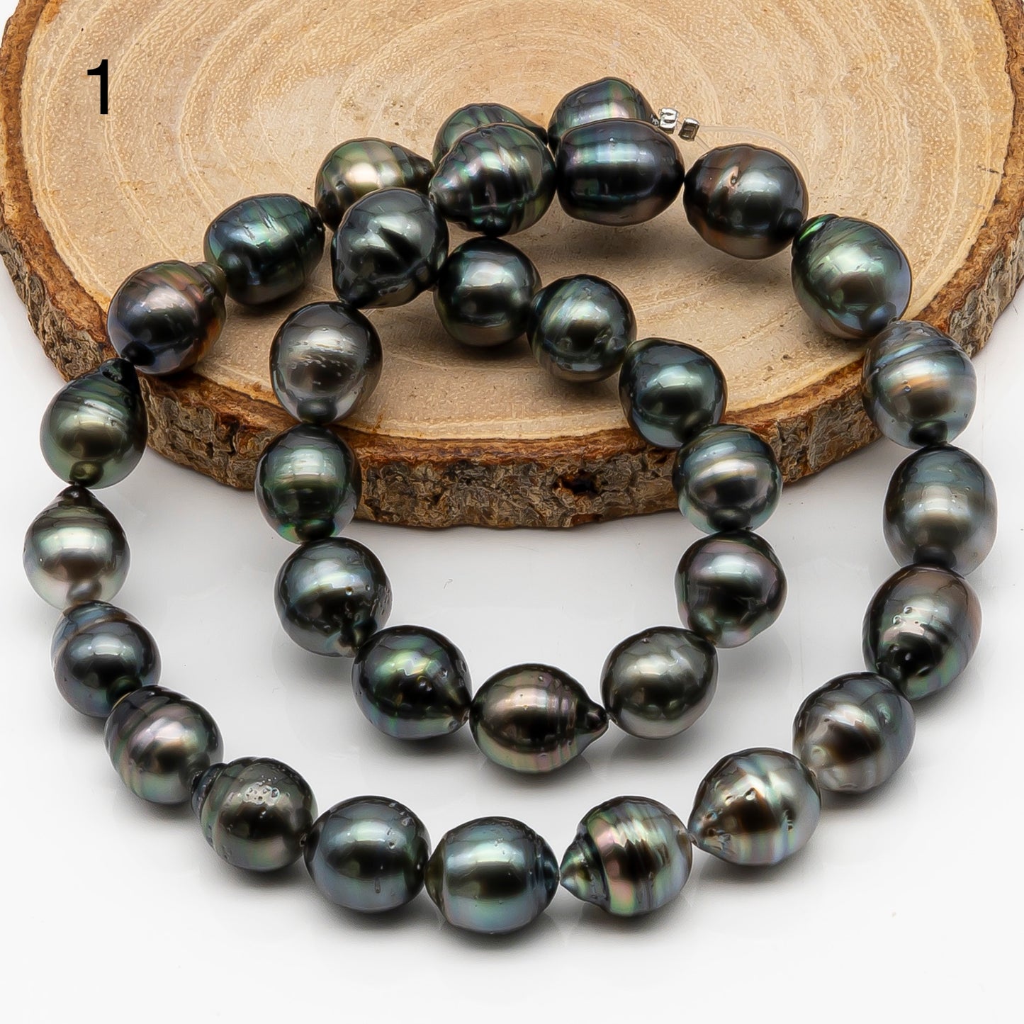 10-11mm Tahitian Pearl in Full Strand, Natural Colors with High Luster, Temporarily Strung Black Pearls for Jewelry Making, SKU # 2861TH