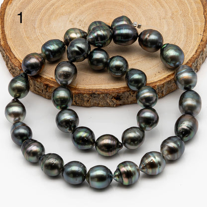 10-11mm Tahitian Pearl in Full Strand, Natural Colors with High Luster, Temporarily Strung Black Pearls for Jewelry Making, SKU # 2861TH