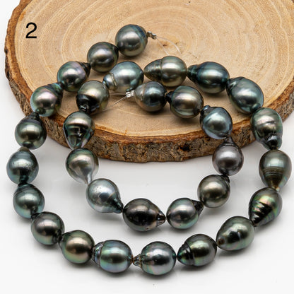 10-11mm Tahitian Pearl in Full Strand, Natural Colors with High Luster, Temporarily Strung Black Pearls for Jewelry Making, SKU # 2861TH