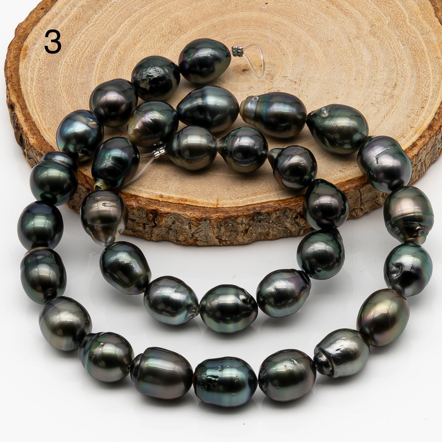 10-11mm Tahitian Pearl in Full Strand, Natural Colors with High Luster, Temporarily Strung Black Pearls for Jewelry Making, SKU # 2861TH