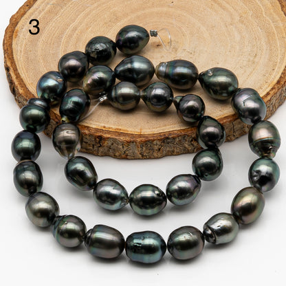 10-11mm Tahitian Pearl in Full Strand, Natural Colors with High Luster, Temporarily Strung Black Pearls for Jewelry Making, SKU # 2861TH