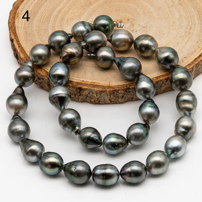 10-11mm Tahitian Pearl in Full Strand, Natural Colors with High Luster, Temporarily Strung Black Pearls for Jewelry Making, SKU # 2861TH