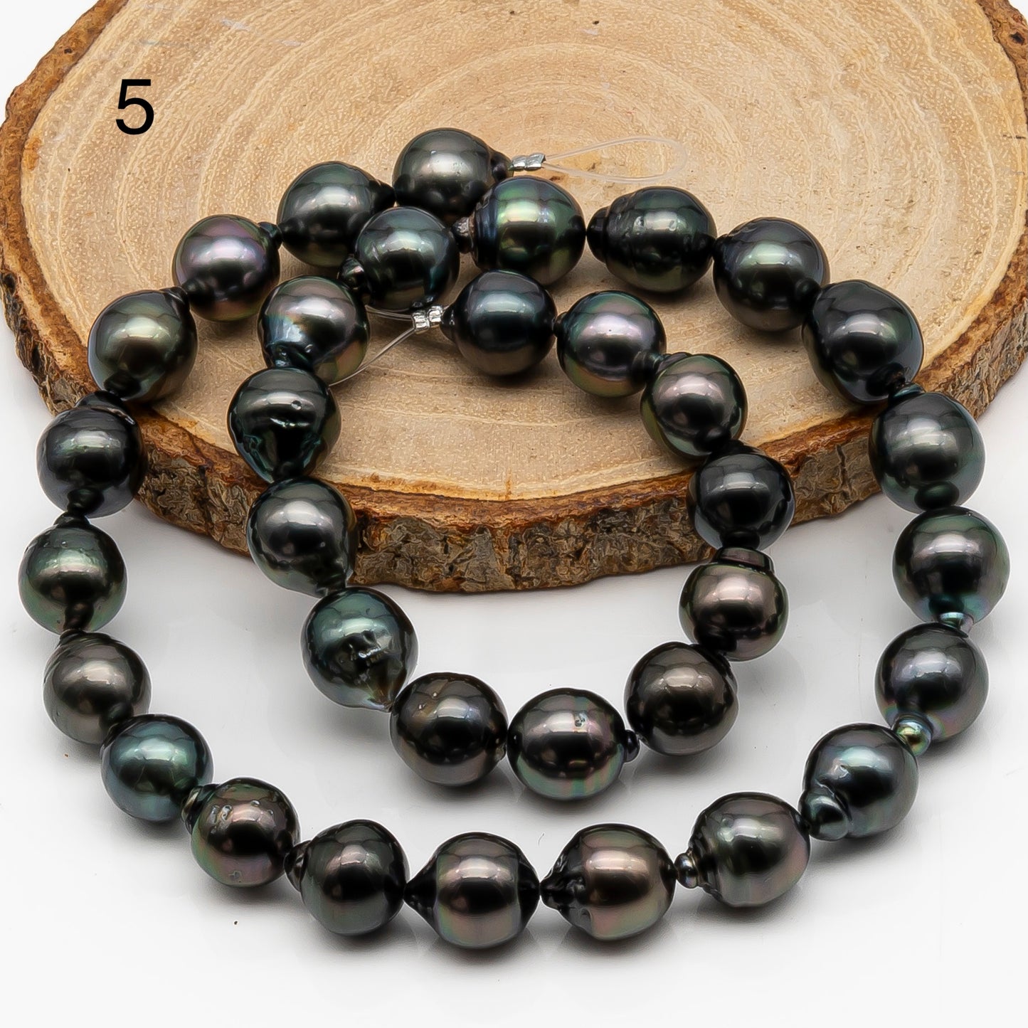 10-11mm Tahitian Pearl in Full Strand, Natural Colors with High Luster, Temporarily Strung Black Pearls for Jewelry Making, SKU # 2861TH