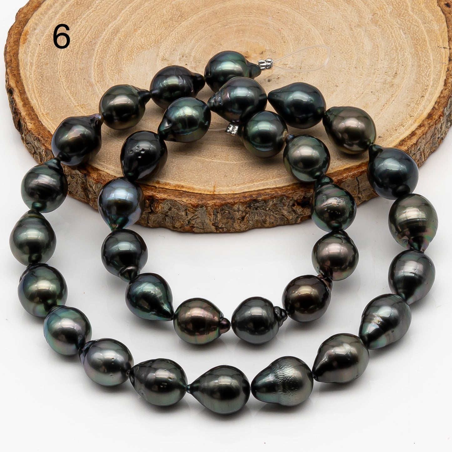 10-11mm Tahitian Pearl in Full Strand, Natural Colors with High Luster, Temporarily Strung Black Pearls for Jewelry Making, SKU # 2861TH