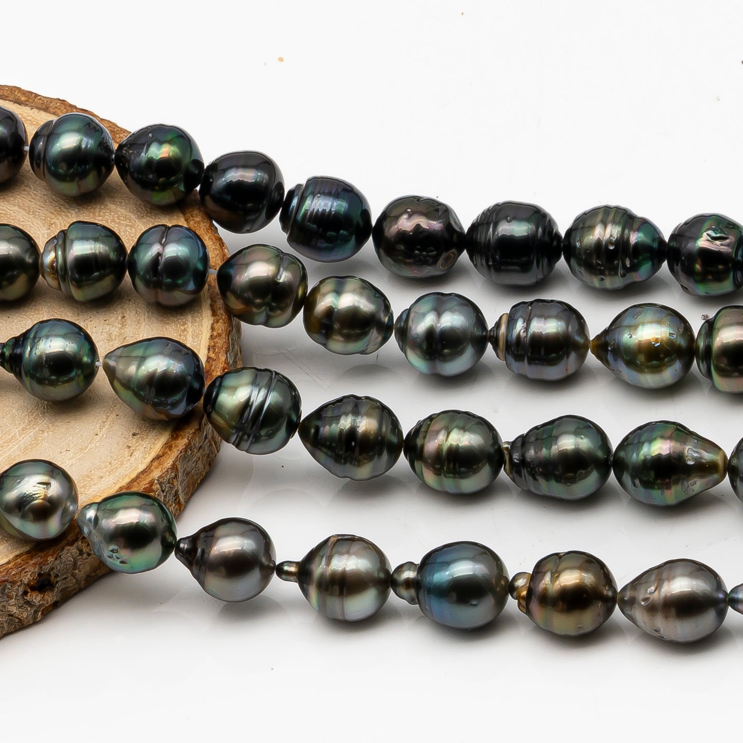10-11mm Tahitian Pearl in Full Strand, Natural Colors with High Luster, Temporarily Strung Black Pearls for Jewelry Making, SKU # 2862TH