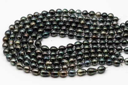 10-11mm Tahitian Pearl in Full Strand, Natural Colors with High Luster, Temporarily Strung Black Pearls for Jewelry Making, SKU # 2862TH