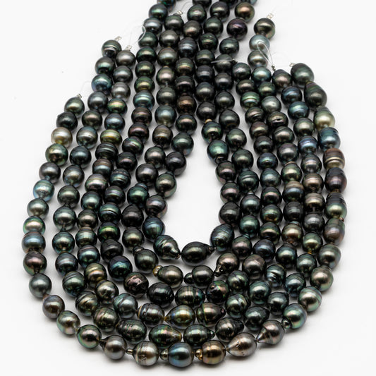 10-11mm Tahitian Pearl in Full Strand, Natural Colors with High Luster, Temporarily Strung Black Pearls for Jewelry Making, SKU # 2862TH